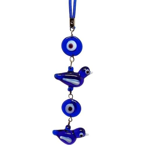Bird And Evil Eye Bead Murano Glass Car Hanging Ornament Handmade Rear View Mirror Decor Auto Decoration Pendant Accessories