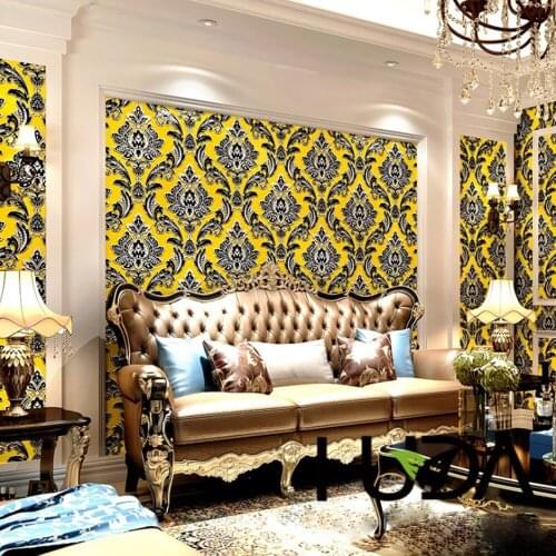 Q QIHANG European 3D Stereo Damascus Bedroom Living Room Hotel Background PVC Wallpaper Roll 0.53m*10m=5.3m2