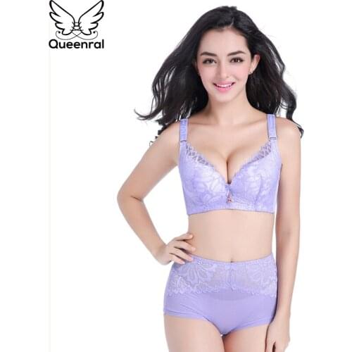 Queenral Push Up Bra Set Sexy Lace Underwear Women Lingerie Set Plus Size Bras And Panty Underwire Underwear Set CD Cup XXXXL