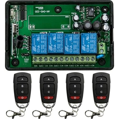 AC85V-250V 10A Relay 4CH 4 CH Wireless RF Remote Control Light Switch 10A Relay Output Radio Receiver Module +Transmitter