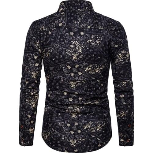 Black Paisley Cotton Linen Shirts Men 2021 Brand New Slim Fit Long Sleeve Hawaiian Shirt Men Business Casual Mens Dress Shirts