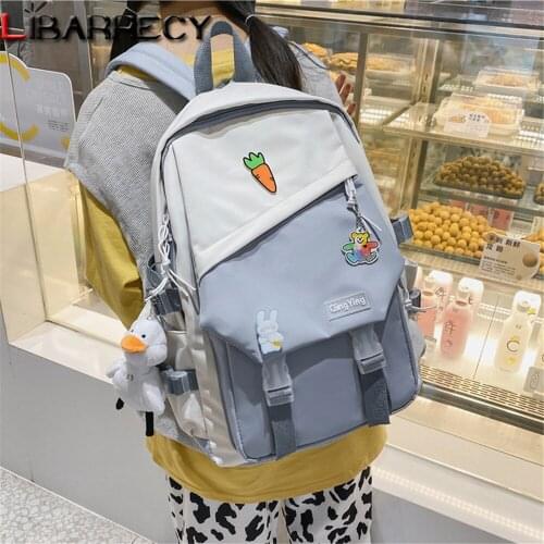 Panelled Designer Ladies Student Backpack Cute Pendant Medal Design Youth Laptop Backpack High Quality Nylon Women School Bags