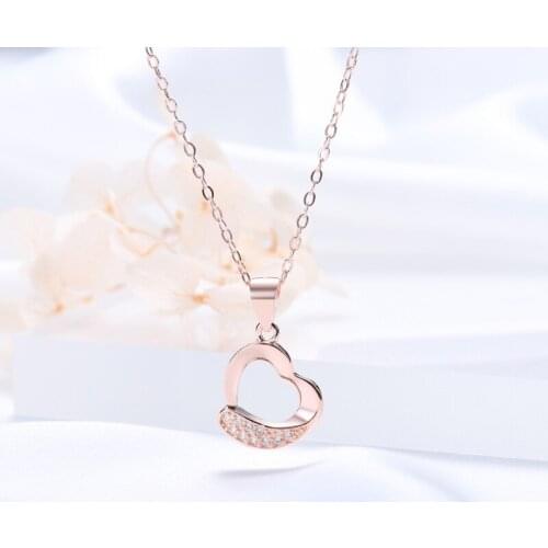 S925 Silver Love Drops Japanese and Korean Wind Micro-inlay Necklace Temperament Womens Short Lockbone Chain