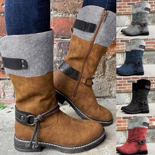 Woman Fashion Patchwork Leather Boots Knee High Boots Buckle Sexy High Heel Autumn Winter Warm Snow Boots Shoes botas de mujer