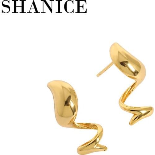 SHANICE 925 Sterling Silver Korean Simple Water Drop Wavy Texture Smooth Design Gift For Women Stud Earring Accessories Jewelry