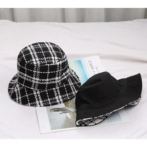 Women Hats Black White Check Classic Design Two-sided Wear Cap Spring Sun Lady Pretty Gift Luxury Panama Bucket Hat