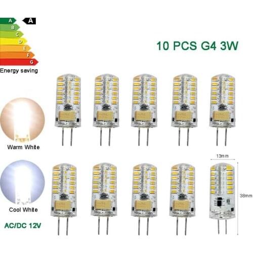 10pcs G4 LED Bulbs 3W SMD3014 64-chips AC DC 12V Lamp Energy saving white corn cool warm white Replace halogen lights