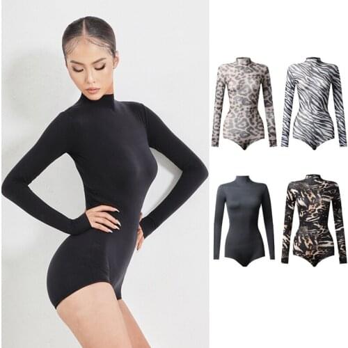 High Collar Latin Dance Tops Long Sleeves Women Latin Practice Leotards Samba Rumba Ballroom Dance Competition Clothing DNV15232