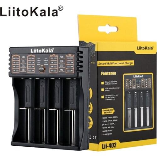 LiitoKala lii-100B lii-100 lii-202 lii-402 18650 Battery Charger 26650 16340 RCR123 14500 LiFePO4 1.2V Ni-MH Rechareable Battery