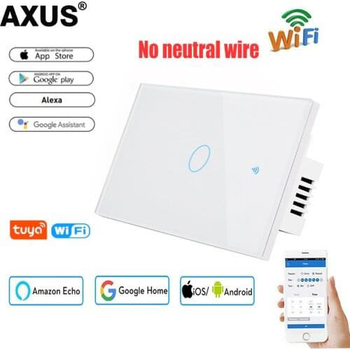 AXUS Tuya Smart WiFi Switch US Standard No Neutral Wire 1/2/3gang Wall Light Touch Switch for Alexa Google home Voice Control