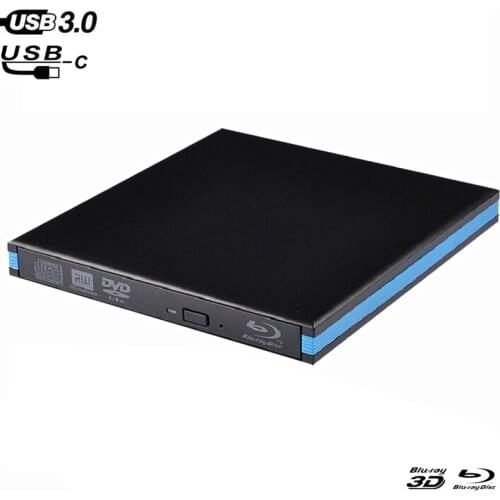 Type-C USB3.1+USB 3.0 Bluray External Optical Drive Player BD-RE Burner Recorder DVD+/-RW DVD-RAM for Laptop Computer Mac pc