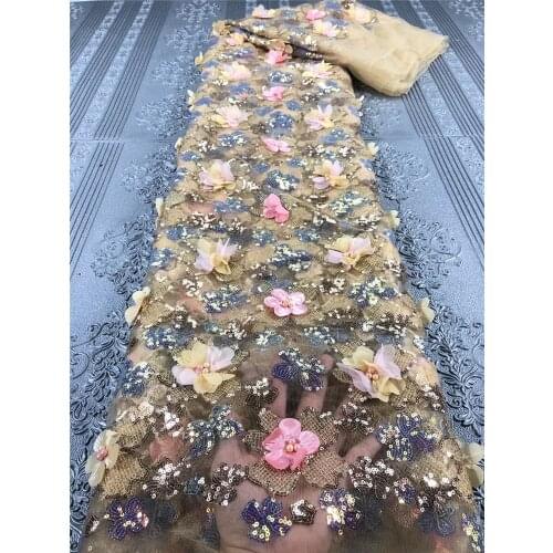 High quality French tulle lace Exquisite 3D applique embroidery with beads African lace fabric Fashion dress design fabric