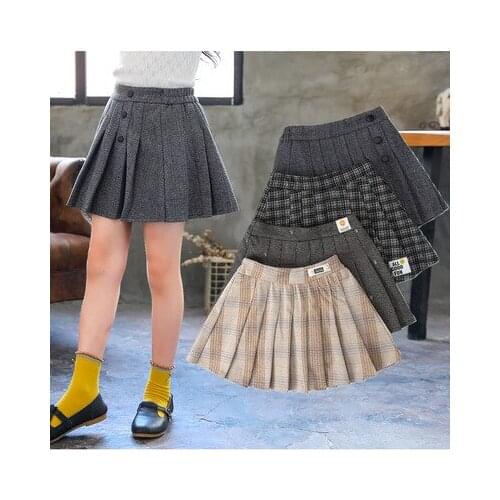 Girls' Skirts 2021 Autumn Winter New Korean Big Childrens Pleated Plaid Skirt Thick Skirts for Girls Baby Clothes Toddler Skirt