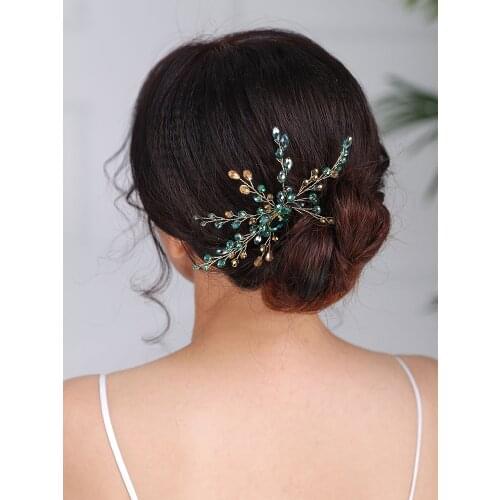 Bohemian Headdress Green Hair pin Handmade Headpieces Hair Accessories party for women Wedding Bridal Hairstyles Jewellery