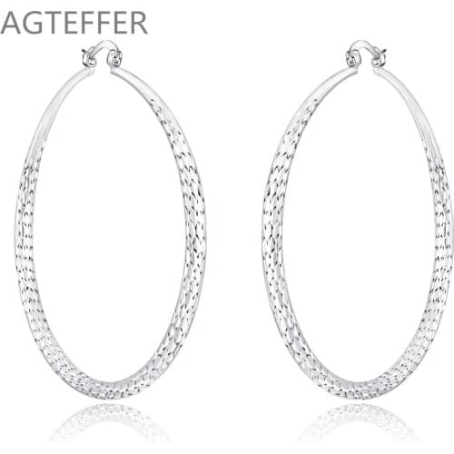 AGTEFFER 925 Sterling Silver Big Circle 70mm Grain Hoop Earring For Woman Fashion Party Wedding Engagement Party Jewelry
