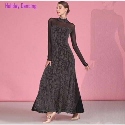 2021 New 1882 Latin Dance Dress Women Performance Pattern Patchwork High Neck Design Modern Dance Dress Latino Dancewear