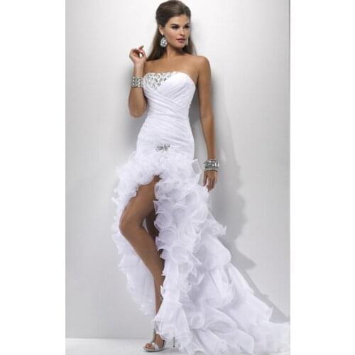 Sexy White bridal Gown Elegant Short Front Long Back Vestido De Novia 2018 organza ruffles robe de mariage bridesmaid dresses