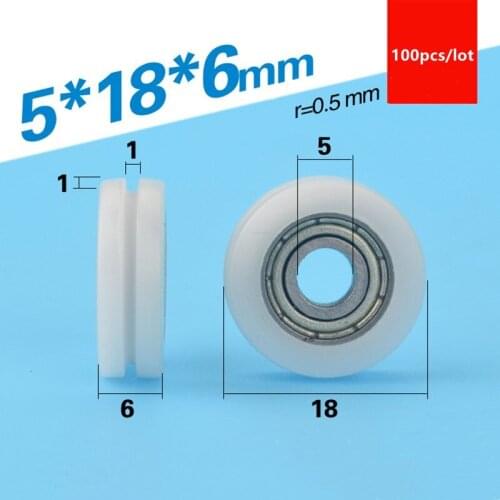 100pcs U groove POM Plastic coated bearing 695ZZ 5*18*6mm track guide roller bearing wheel nylon wrapped pulley
