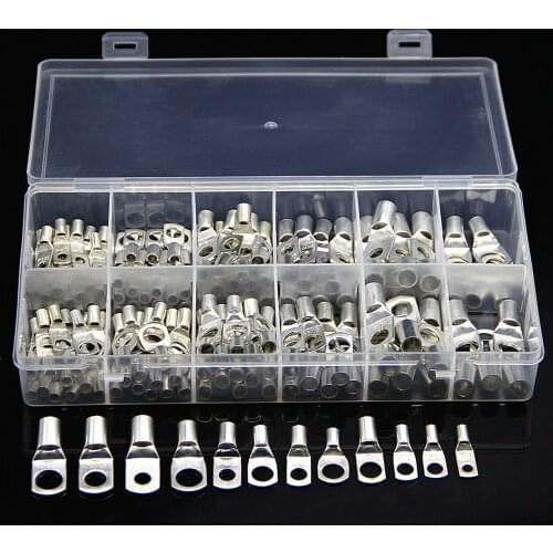 170PCS SC Bare Crimp Terminals lug Tinned Copper Ring Lug Electrical Wire Butt Connectors Cable Splice Terminals Assortment Kit