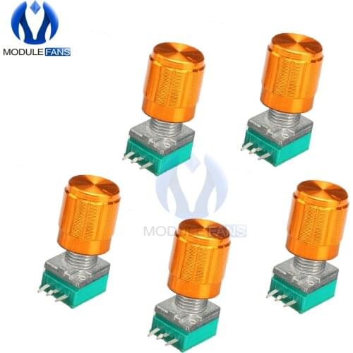 5PCS 5K 10K 20K 50K 100K 500K Ohm Rotary Potentiometer 3 Pin 3P 6mm Knurled Shaft Single Linear B Type DIY Kit 3PIN With Cap