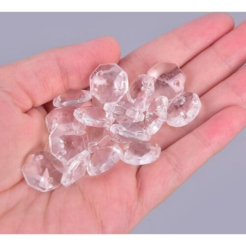 50PCS 14mm Crystal Glass Prisms Octagonal Beads Pendant Hanging Decoration Lighting Accessories