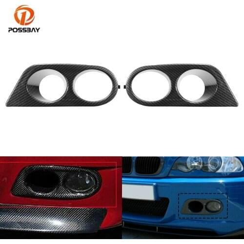 POSSBAY 1 Pair Car Fog Light Covers Carbon Fiber Style Fog Lamp Protection Grilles Shell Exterior Parts for BMW E46 M3 2001-2006