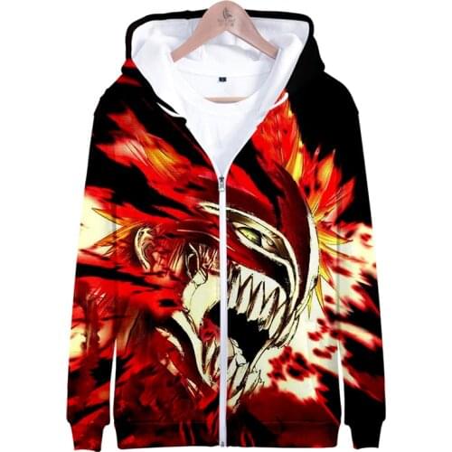 Bleach 3d Hoody Japanese Anime Cartoon Print Men Women Zipper Hoodies Jackets Tops Long Sleeve Hood Hooded Sweatshirts Plus Size