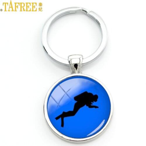 TAFREE Navy Blue Sea Diver Keychain 2018 Leisure Sports Series Charming Key Chain Key Ring Gift Car Keychain Jewelry Gifts KC495