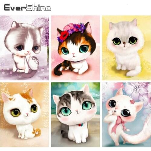 Evershine Full Square Diamond Painting Cartoon Cat Diamond Mosaic Full Layout Rhinestone Embroidery Sale Kids Room Decoration