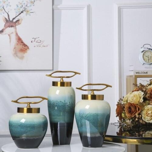 European Ceramic Storage Jars with lid Celadon Pattern Container for home table decoration