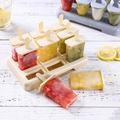9 Slots DIY Popsicle Mold Solid Color Temperature Reducing Frozen Ice Cream Maker Mold Boxes Ice Cream Tools