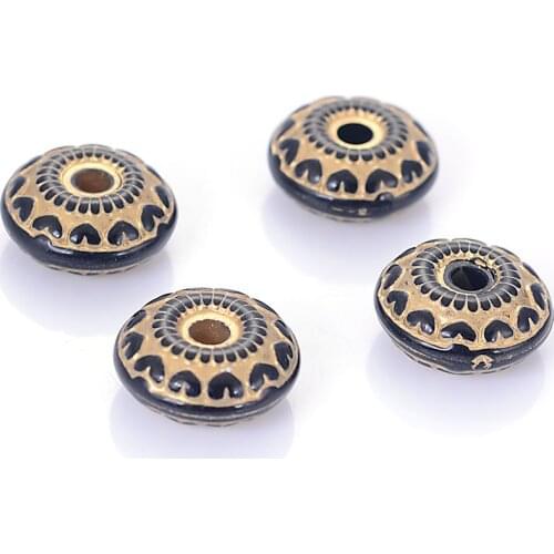 50 Pcs/Lot 8x18MM Acrylic Flat Round Donut With Heart Gold Lined Antique Design Beads For Diy Jewelry Making Accessories