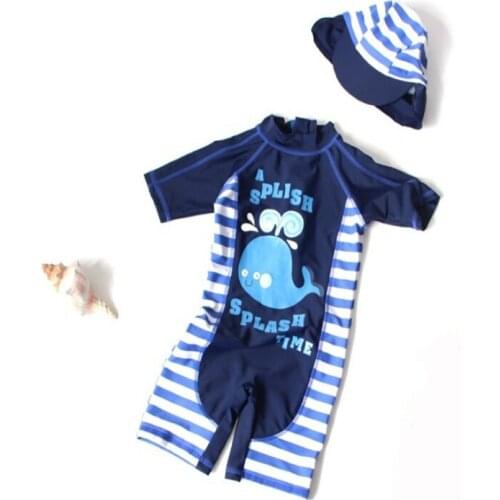 Hot Selling~Lovely Cartoon Whale Pattern Baby Boy Conjoined Swimwear with Swimming Cap/Beach Sunscreen Surfing Swimsuit 3079