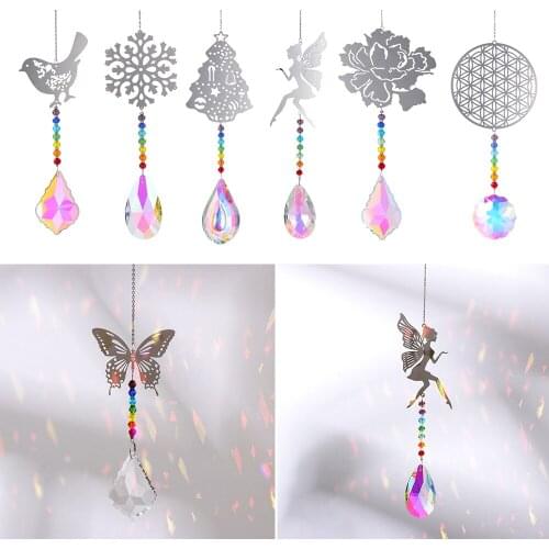 New Crystal Pendants Prisms Hanging Glass Prisms Rainbow Maker Hanging Rainbow Butterfly Pattern Home Window Car Decoration