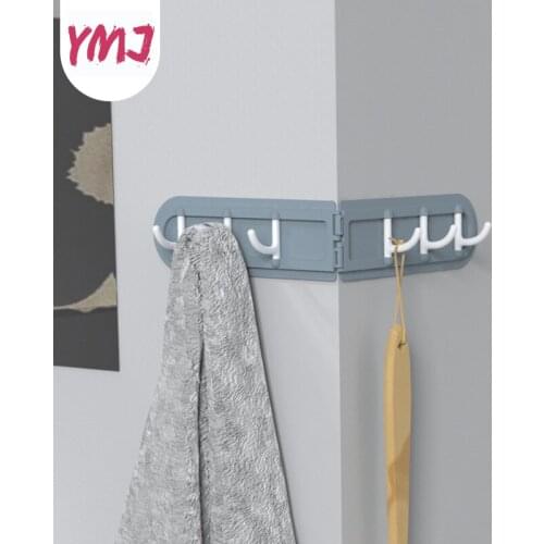 Creative Mounted Wall Corner Hook Folding 6 Row Hooks Storage Holder Rack Kitchen Bathroom Free Punching No Trace Back Door Hook
