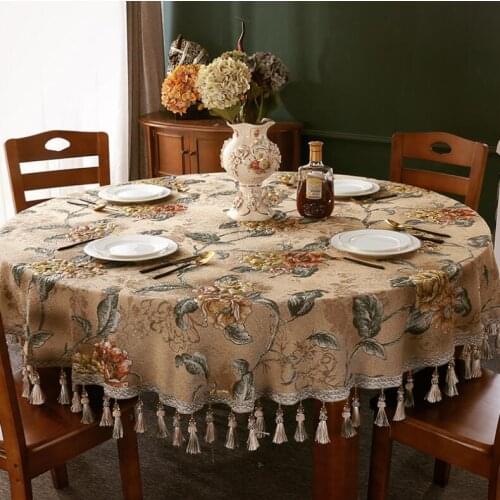 Luxury European Style Round/Square Tablecloth with Tassel Embrodered Table Cover for Wedding Decor Christmas Home Table Cloth