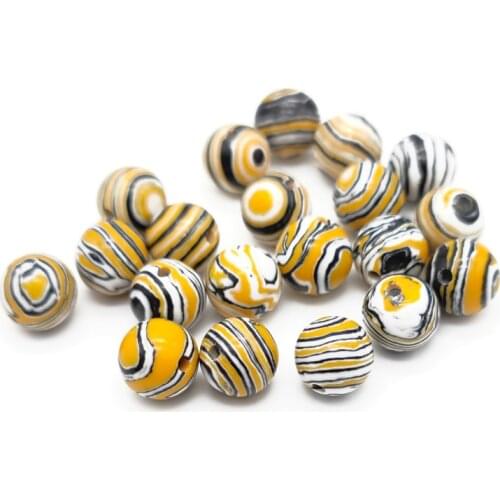 8mm Black Yellow Stripes Synthetic Malachite Natural Stone Round Loose Spacer Beads for Jewelry Making Bracelet Accessories