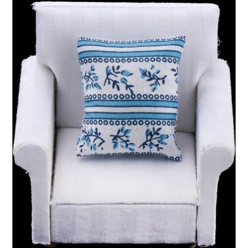 Doll House 1/12 Scale Miniature Furniture Classic Fabric Sofa Chair with Pillow