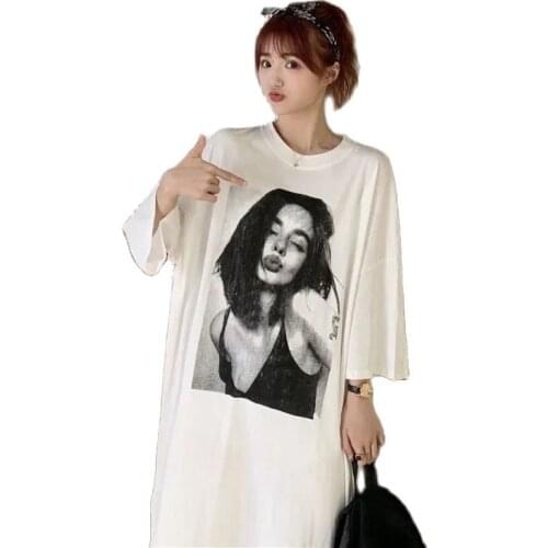 Summer Dress For Women 2021 Fashion Slimming Cover Belly Plus Size Dresses T-Shirt Casual Loose Print Over-The-Kknee Dress