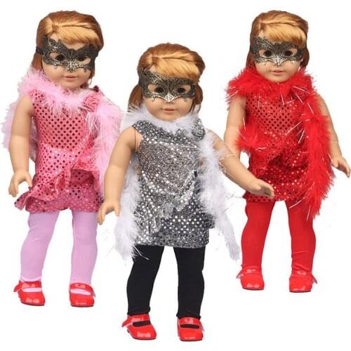 Fashion Song And Dance Troupe Sequin Feather Dress 3-Piece Set Fit 18 Inch American 43cm Baby Doll Clothes Accessories,Girls Toy