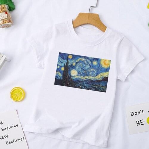 Fashion New Van Gogh Art Oil Painting Lattice Print Girls T Shirts Cute Harajuku Casual Boys Tshirts Fashion Vintage ,Drop Ship