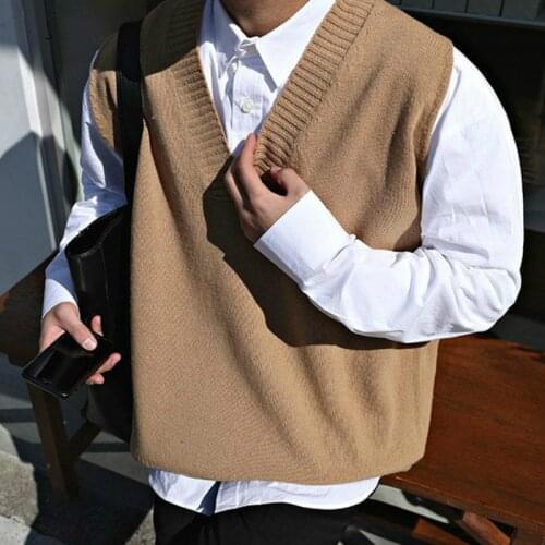 Sweater Vest Men V-neck Sleeveless Solid Simple All-match Leisure Mens Knitted Vests 2XL Oversize Chic Preppy Style Daily New