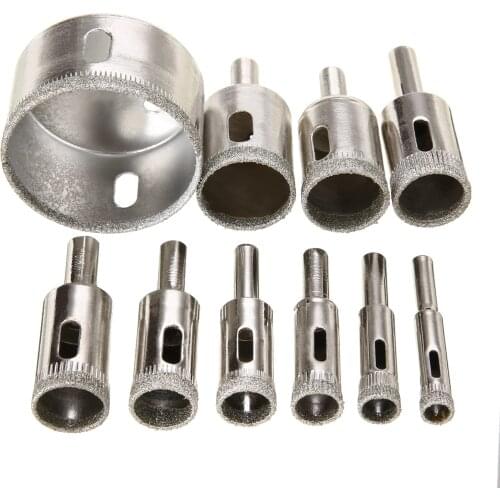 10pcs Drilling Holesaw Cutting Kit 8-50mm Diamond Coated Hole Saw Durable Cutter Drill Bit Set for Tile Ceramic Marble Glass