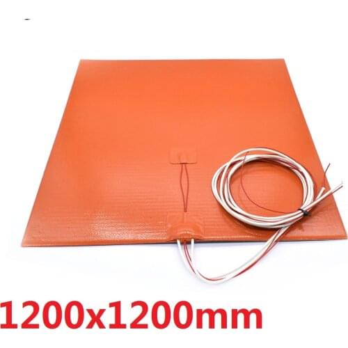 1200*1200*1.5mm Heat Hot Bed for Large Format 3D Printer Felxible Silicone Heater 220v 3000w Adhesive one Side 100k Thermistor