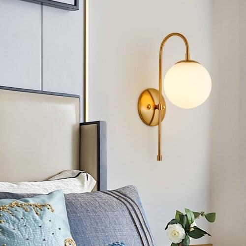 Golden Glass Ball Wall Lights Living Room Bedroom Simple Bedside Lamp Aisle TV Background Wall Lamp Bedroom Light