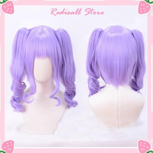 BanG Dream Udagawa Ako Cosplay Wig Synthetic Heat Resistant Halloween Base Wig Pigtails Role Play Hair Purple Curly