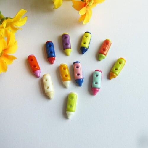 100pcs pen Shape 7*20mm Plastic buttons 2 Holes Mixed Design Painted decoration Sewing Plastic buttons Decorative Accessories