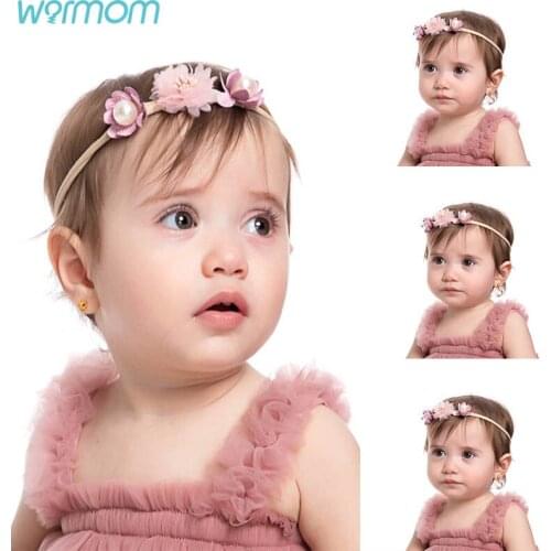 Warmom European and American Lace Stitching Flower Belt Pearl Baby Hair Accessories Baby Nylon High Stretch Headband