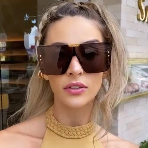 Rectangular Shield Type Shades Oversized Brown Sunglasses Women Luxury Vintage Square Sun Glasses Men Unisex zonnebril dame