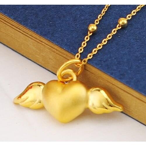 Real 999 24k Yellow Gold Pendant 3D Women Heart Angel Only Pendant 20*12mm